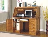 Deluxe Oak Finish Roll Top Home Office Computer Writing Desk Suite