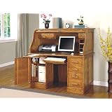 Deluxe Oak Finish Roll Top Home Office Computer Writing Desk Suite by visiondecor Furniture