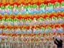 A South Korean Worker Decorates Lanterns to Celebrate Buddha's Upcoming Birthday Photographic Poster Print, 40x30