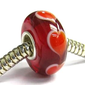 Free S/H Valentines Sterling Silver Forever Love Red Heart Murano Glass Bead Compatible With Pandora European Charm Bracelets 12.5mm Single Core: Jewelry