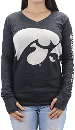 Three Square Women' s NCAA Iowa Hawkeyes V-Neck Long Sleeve T-Shirt Opaque Logo