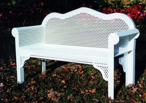 Webcoat Victorian Series 4 Ft. Bench with Back, Small Hole 11 Gauge Punched Steel, 11 Gauge Formed Steel Frame with Rolled Arms, Portable