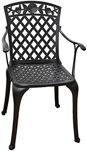Two of BARSTOW /EX01003C/ Cast Aluminum Outdoor Arm Dining Chair with Rose Design, Bronze Powder Coating Finish &amp; FREE Shipping, 2 PCS/SET
