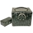 Jewelry Box Exotic Skin Grain Black Grey Square With Matching Travel Case SALE
