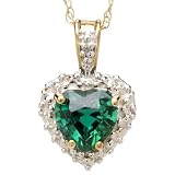 10k Yellow Gold Heart Shaped Lab-Created Emerald and Diamond Pendant