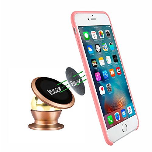 Magnetic Phone Mount, Anson Universal Car Cell Phone Dash Mount Holder [360 Rotation] for IPhone 5/5S/6S plus, Samsung Galaxy S6 S7 Smartphone (Pink&Gold)