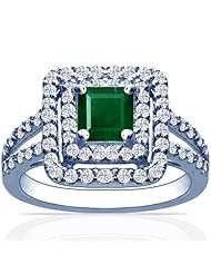 Platinum Princess Cut Emerald Ring With Sidestones