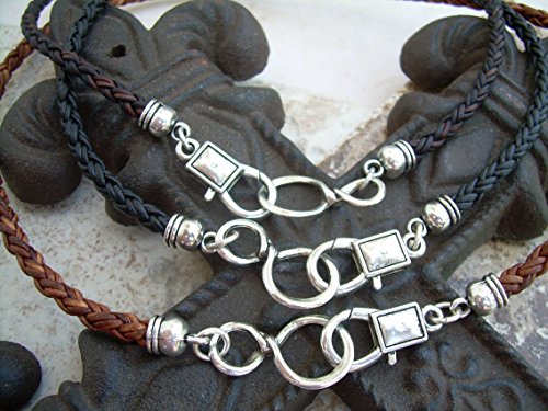 Braided Leather Infinity Necklace with Antique Silver Cord Ends and Lobster Clasp