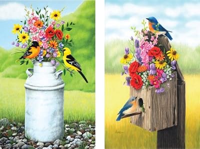 Large Print Double Deck Bridge Playing Cards - Bouquets & Birds
