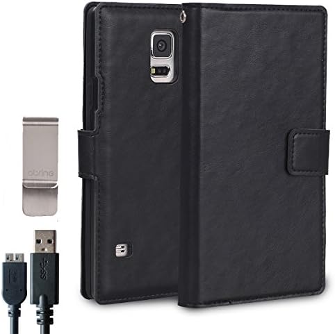 S5 Case, Galaxy S5 Case Wallet Leather Case with 3.0 Charger Cable Drop Protection Built-in ID Card Slot and Money Pocket (Samsung S5, Man-Black)