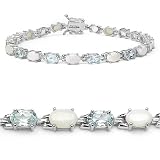 10.25 Carat Genuine Opal & Blue Topaz Ovals Eternity Silver Bracelet
