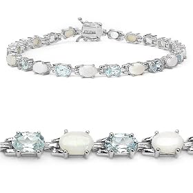 Buy 10.25 Carat Genuine Opal and Blue Topaz Ovals Eternity Silver Bracelet by JewelzDirect