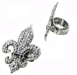 Big Bling Fleur De Lis Fashion Ring - Gunmetal Hematite Finish & Adjustable Stretch Band