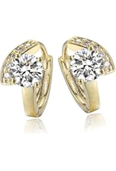 Jonline24h Luxury Girl Ladys Womens Copper Real 18k Yellow Gold Plated Jewelry Zirconia Drop Hoop Huggie Earrings Wedding