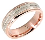 14K. White And Pink Two Tone Gold Brick Design Comfort Fit Wedding Band Ring