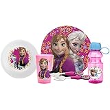 Zak! Designs Mealtime Set, Plate, Bowl, Tumbler, Water Bottle, Fork & Spoon with Elsa & Anna from Frozen, BPA-Free, 6 Piece Set