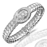 18 Kt White Gold Beautiful Handwoven Diamond Pave Bangle Bracelet