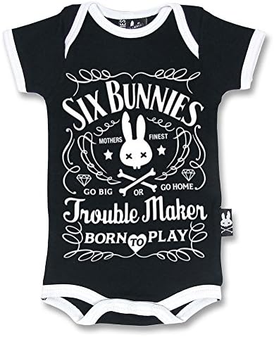 Six Bunnies Trouble Maker Black White Unisex Onesie (12 Months)
