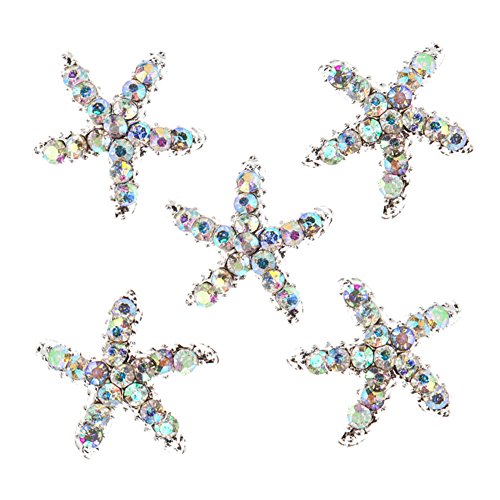 5 Starfish Silver Rhinestones Nail Art Decorations Crystals Jewels Gems By VAGA®
