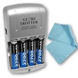 Blazing Fast International AA / AAA Battery Charger for HOME & TRAVEL with World Plug Kit & (4) Premium 2700 MAH Ni-MH Batteries *** Includes Micro Fiber Cleaning Cloth