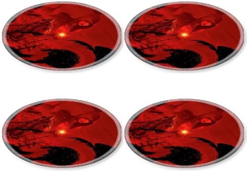 Dragon Age Origins Artwork Worriers Round Coaster (4 Piece) Set Fabric Rubber 5 Inch Size Luxlady Coaster Cup Mug Can Water Bottle Drink Coasters Stain Resistance Collector Kit Kitchen Table Top Desk