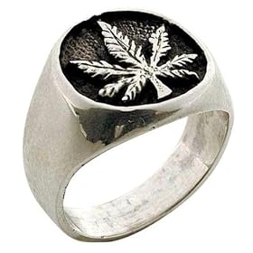 Inlayed Pot Leaf - Sterling Silver Ring by 