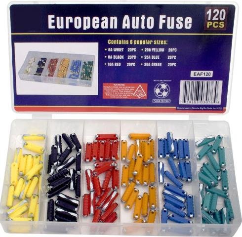 European Auto Fuse Assortment - 120 Fuses - 6 Sizes - VW, Mercedes, BMW