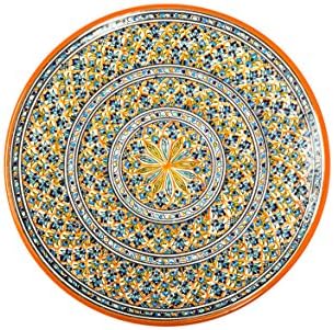 Tunisian Orange &amp; Blue Decorative Round Ceramic Plate