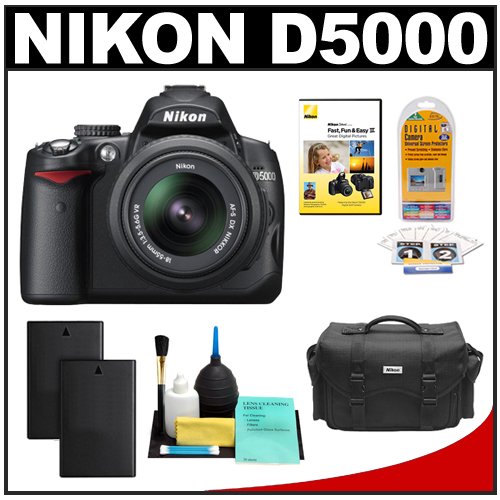 Nikon D5000 Digital SLR Camera w/ 18-55mm VR Lens + Two (2) Spare EN-EL9 Batteries + Case + LCD Protectors + Cleaning Kit