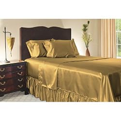 Luxury Twin Size Satin Fitted Sheet - Gold