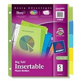 Avery  Big Tab Insertable Plastic Dividers, 5-Tab Set, 1 Set (11900)