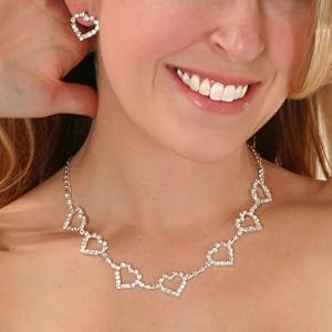 Rhinestone HEART Necklace Earring Set