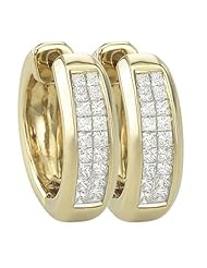 14K Yellow Gold 0.51ct Double Row Channel Set Princess Diamond Huggie Earrings