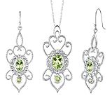 Daring and Striking 4.25 carats Oval &amp; Round Shape Peridot Pendant Earrings Set in Sterling Silv...