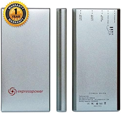 EXPRESSPOWER 10000mah Portable Battery Charger | FREE BONUS Protection Pouch | FREE 3 in 1 cable |12 month Guarantee | Dual USB | Aluminum | Slimline External Power Bank | Backup for your Amazon Fire,Apple,iPhone,iPad,Samsung,Galaxy, Blackberry, Nokia,HTC,LG,Motorola,Android,Bluetooth Speaker & most other cellphones, smartphones & tablets | PREMIUM QUALITY | STAY CONNECTED WITH EXPRESSPOWER