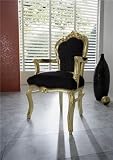 Barock Esszimmer Stuhl Schwarz/Gold mit Armlehnen – Thron Sofa Möbel Rokoko Prunk Tron Prunkstuhl
