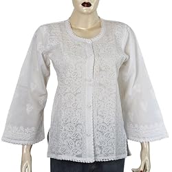 Top Women's Clothing Kurti Clothes in India Chikan Embroidery Size S (ctop490)