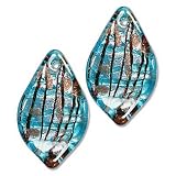 Murano Style Glass Silver Foil Turquoise with Orange Small Leaf For Earrings (2)
