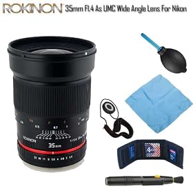 Rokinon 35mm F1.4 As UMC Wide Angle Lens Nikon DSLR Automatic Chip Bundle by Rokinon
