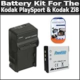 IMAGE OF Battery And Charger Kit For Kodak PlaySport (Zx3) Kodak Zi8 Pocket Video Camera NEWEST MODEL Includes Extended Replacement KLIC-7004 (1100 mAH) Battery + Ac/Dc Rapid Travel Battery Charger + LCD Clear Screen Protectors
