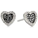 Sterling Silver 1/3 Cttw Black and White Diamond Heart Stud Earrings (1/3 Cttw, J Color, I2-I3 Clarity)