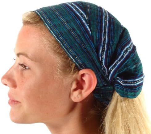 MayaWear Bandana "Blue Caribbean" Hand-Woven Cotton Elastic Backing