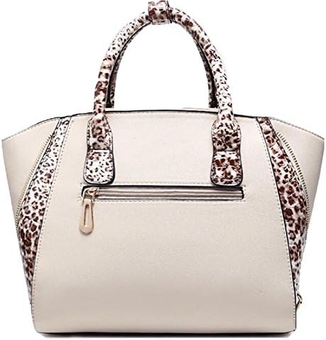 Sybaritic Leopard Faux Leather Top Handle Satchel (Beige)