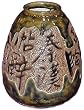 Artistic contemporary asian calligraphy vase - hand etched and glazed ceramic