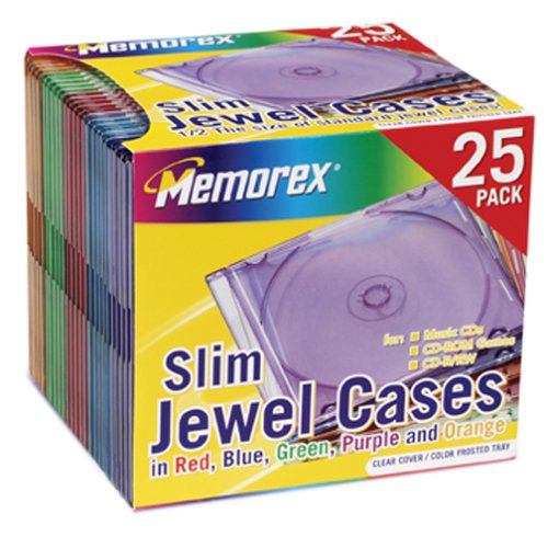 Memorex CD/DVD Slim Jewel Cases (Assorted Colors, 25-Pack)