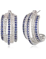 Sterling Silver Created Blue and White Sapphire Five-Row J-Hoop Earrings
