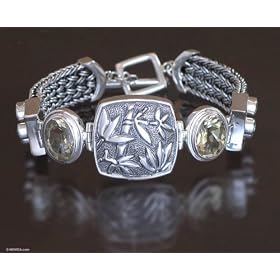 Citrine and peridot bracelet, 'Silver Bamboo' 1 W 8.3 L by NOVICA