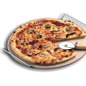 Andrew James 33cm Pizza Stone Set With Heavy Duty Chrome Stand - FREE Pizza Cutter