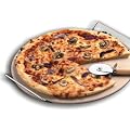 Andrew James 33cm Pizza Stone Set With Heavy Duty Chrome Stand - FREE Pizza Cutter