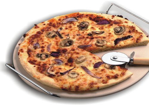Andrew James 32cm Pizza Stone Set With Heavy Duty Chrome Stand - FREE Pizza Cutter